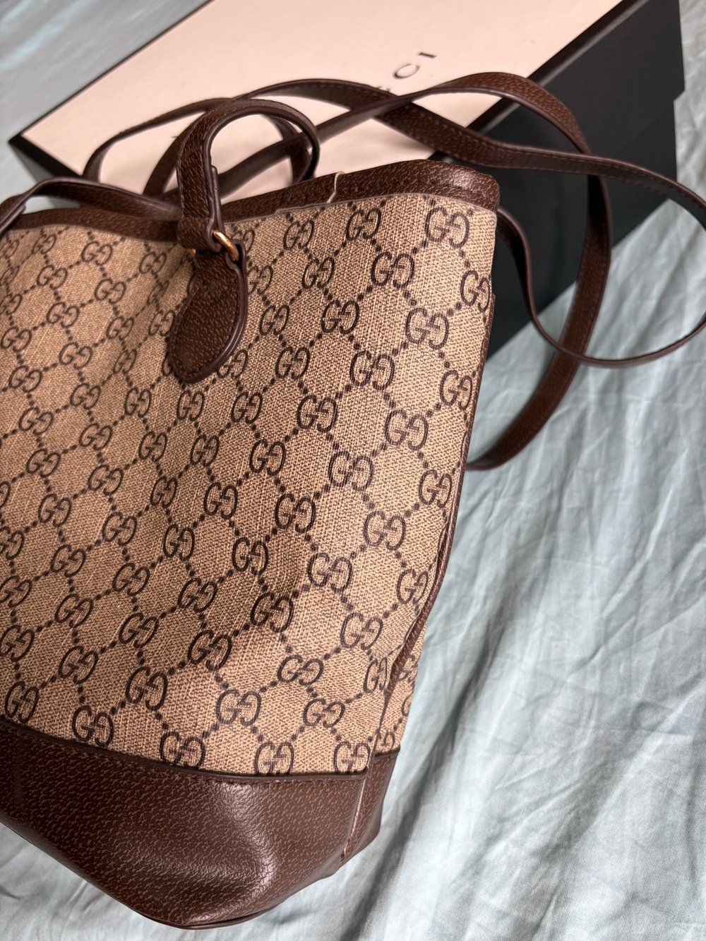 Gucci Brown GG Monogram Canvas Tote with Dark Brown Leather Trim - Picture 9 of 14